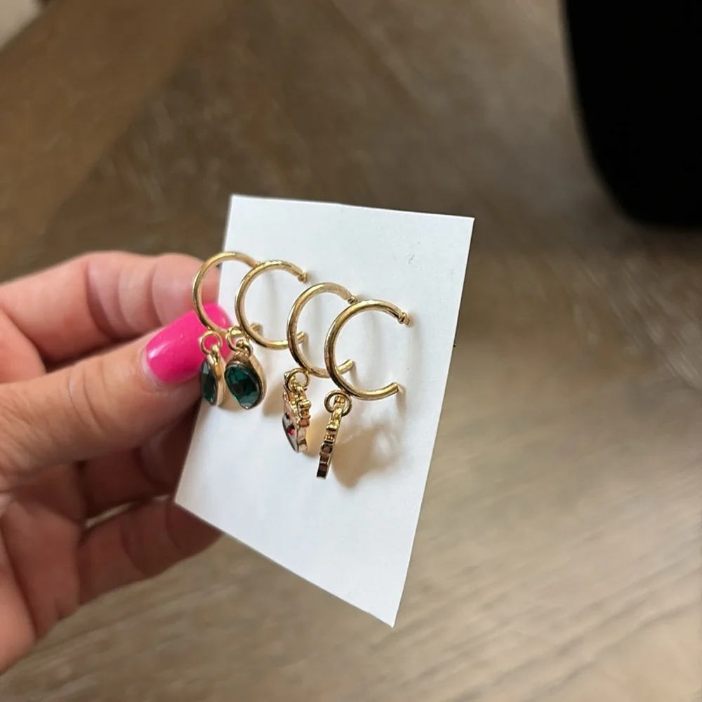 Holiday hoop earrings, Christmas reindeer,  set of two pierced earrings